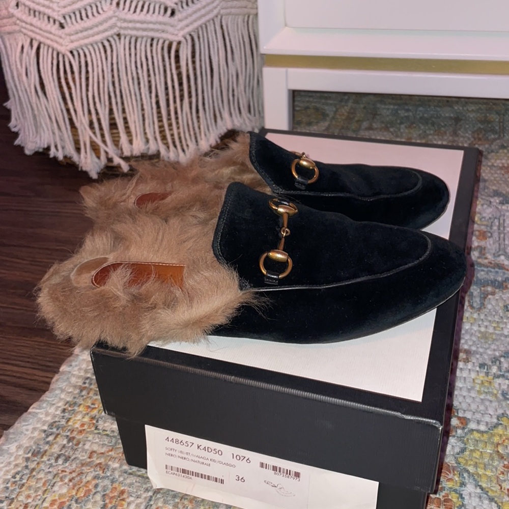 Princetown Velvet and Lamb Fur Mules